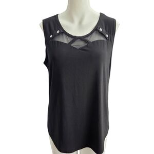 Adele & May Black Sleeveless Blouse With Peek A‎ Boo Detail At Neckline SZ Large